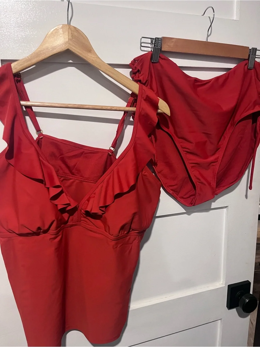Rust color/ orange Ruffle tankini  and High-Waist Bottoms